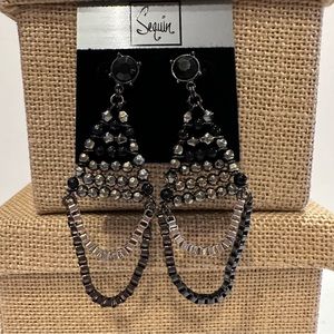 NWT Sequin by Nordstrom Earrings -gunmetal, black & silver beads & chains